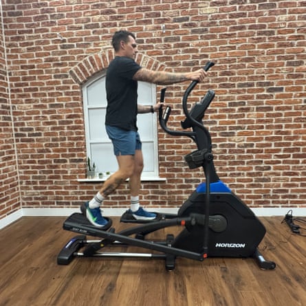 Writer Leon testing the Horizon EX-59 Elliptical trainer.