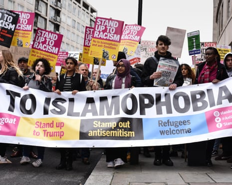 Protesters at an anti-racism demonstration in Portland Place, London, 2017.