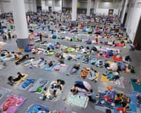 People inside a temporary shelter in Hangzhou, Zhejiang Province