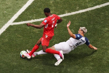 Tarik Muharemovic brings down Switzerland’s Breel Embolo connected nan separator of nan box