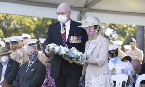 Governor-General David Hurley during memorial service commemorating the 80th Anniversary of the Sinking of the USS Peary at USS Peary Memorial in Bicentennial Park, Darwin, Saturday, February 19, 2022.