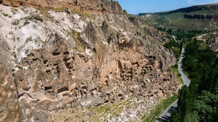 Churches and houses carved into rocks in Soganlik Open Air Museum in Cappadocia