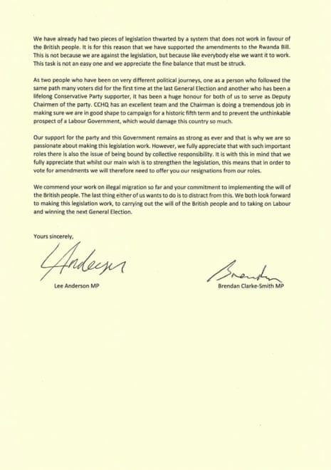 Lee Anderson and Anderson and Clarke-Smith’s resignation letter