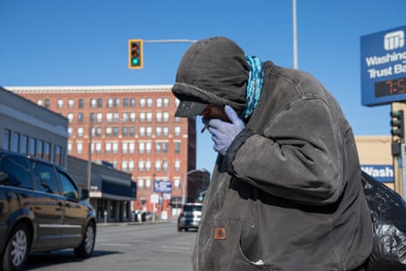 Chris Carver walks to his first stop for breakfast at New Community church.