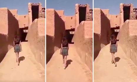 The woman, identified as Khulood, appeared in a series of clips of herself at the deserted Ushaqir heritage village. 