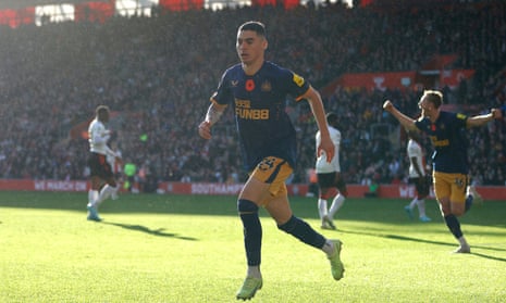 Miguel Almirón celebrates opening the scoring for Newcastle.