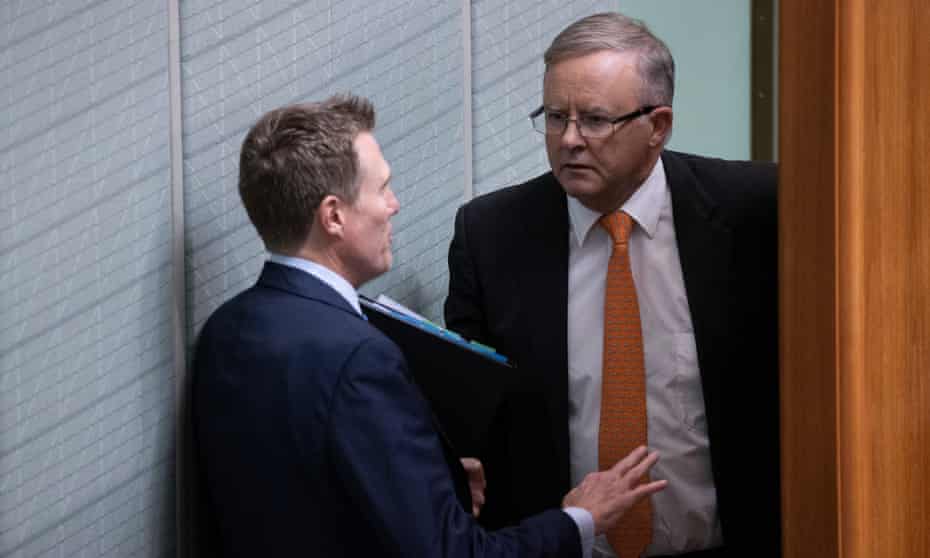 Attorney general Christian Porter talks to opposition leader Anthony Albanese during question time on Wednesday