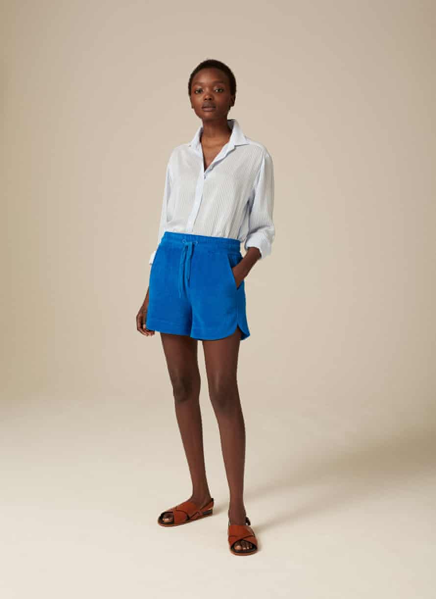 Best women’s shorts to wear summer 2022 blue terrycloth towelling beach shorts by Me & Em