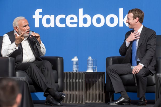 Modi meets Mark Zuckerberg, CEO of Facebook, in Menlo Park in 2015.