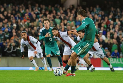 Northern Ireland's Isaac Price misses a penalty.