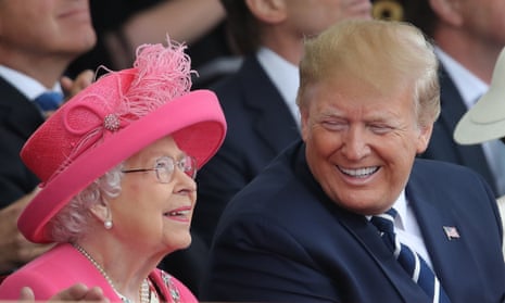 Queen Elizabeth II and Donald Trump are seen during D-Day anniversary celebrations in 2019. 