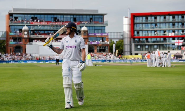 England's Ben Stokes walks after losing his wicket.