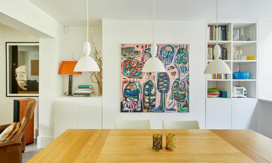 Three pendant lights over dining table