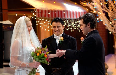 Phoebe (Lisa Kudrow) marries Mike (Paul Rudd), with Joey (Matt LeBlanc) as best man, in Friends