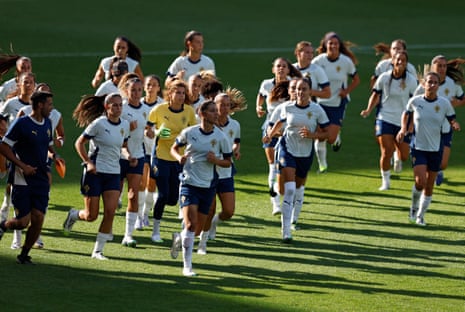 The players of Spain train at Stadion Wankdorf in Bern yesterday.