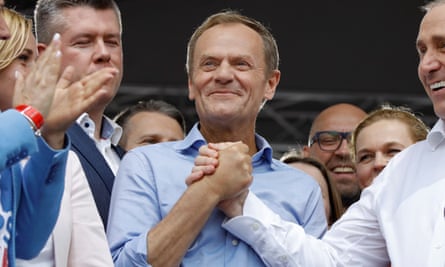 Donald Tusk on a pro-European march in Warsaw.