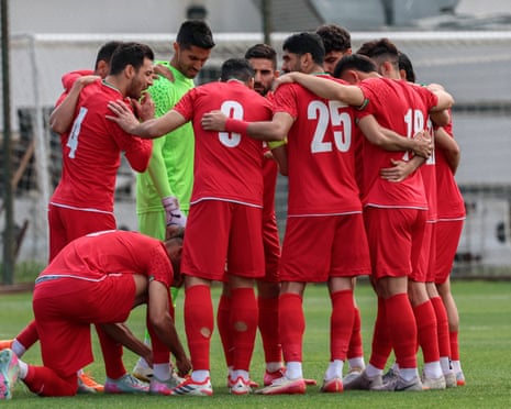 Iran's players gather on the pitch before a friendly football match between Iran and Costa Rica, in Antalya, southern Turkey, on 31 March 2026.