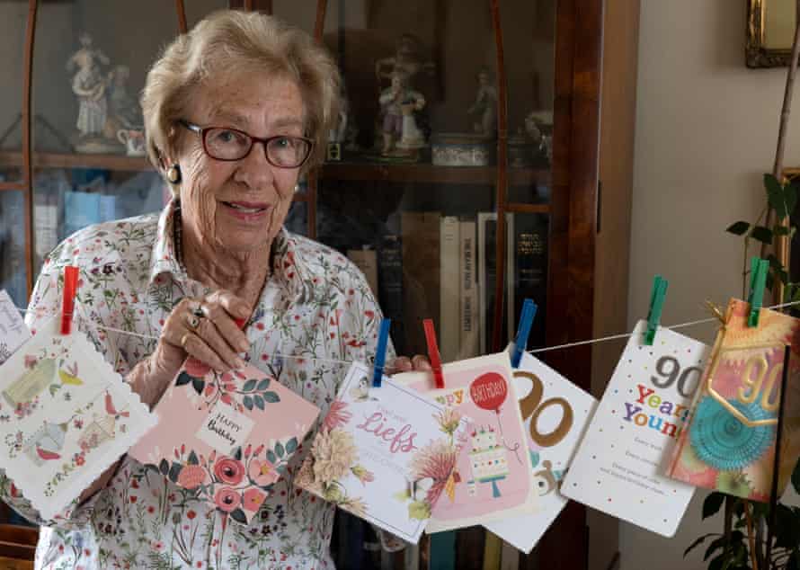 Holocaust Auschwitz survivor Eva Schloss in her apartment where she celebrates her 90th birthday