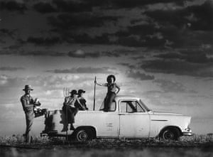 Robert Webb with his four sons and their 1959 Holden ute in Dappo, near Narromine, NSW