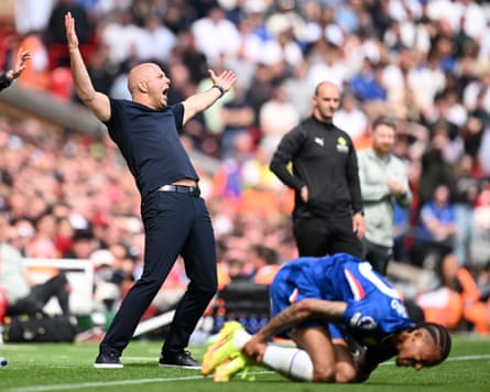 Arne Slot during the 1-1 draw with Chelsea at Anfield earlier this month.
