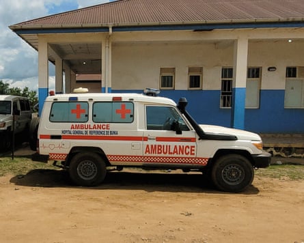 Ambulances parked at Bunia general referral hospital after confirmation of an Ebola outbreak in Ituri province.