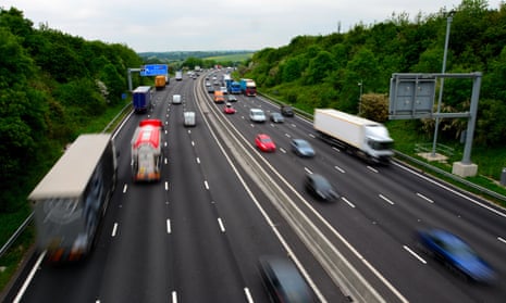 A section of smart motorway on the M1 with the hard shoulder turned into an additional lane.