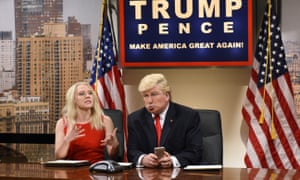 Kate McKinnon as Kellyanne Conway and Alec Baldwin as Donald Trump on the US TV series Saturday Night Live.