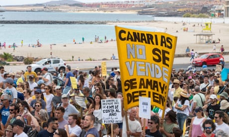 Tens of thousands protest against Canary Islands’ ‘unsustainable’ tourism model