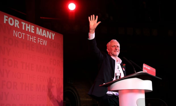 Jeremy Corbyn waves to supporters at the Union Chapel in Islington, London