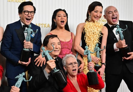 The cast of Everything Everywhere All at Once at the Screen Actors Guild awards.