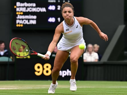 Jasmine Paolini plays a shot in the women's singles final