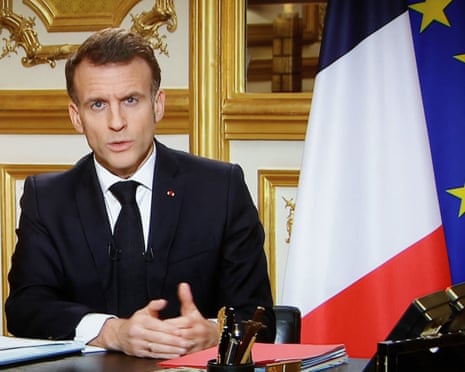 French president Emmanuel Macron delivering a televised address to the nation in Paris, France.