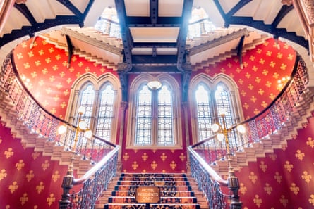 The central staircase of the St Pancras Renaissance London hotel.