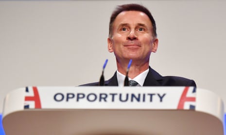 Jeremy Hunt during his speech on the first day of the Conservative party conference in Birmingham.
