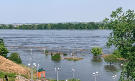 Flood waters after explosions at the Kakhovka hydropower plant.