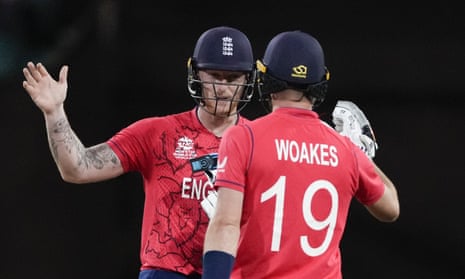 Ben Stokes and Chris Woakes celebrate after the latter hit England’s winning runs against Sri Lanka