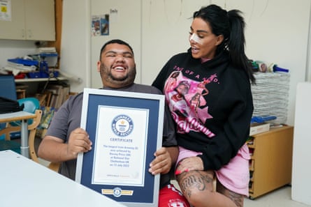 Price and her son Harvey, with his Guinness World Record certificate.
