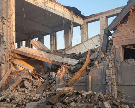 This photo provided by Ukraine's State Criminal Executive Service shows a damaged prison in the village of Bilenke, in Ukraine's Zaporizhzhia region.