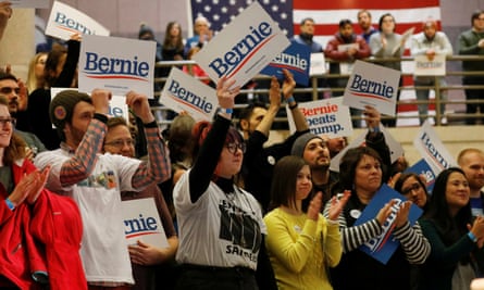 Supporters of Bernie Sanders at a campaign event in Des Moines, Iowa on 20 January 2020.