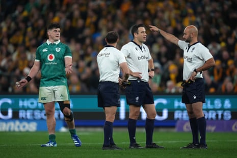 Dan Sheehan watches on as his try is disallowed for Ireland against Australia