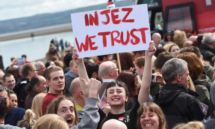 Corbyn supporters show their faith at a speech in West Kirby, Merseyside