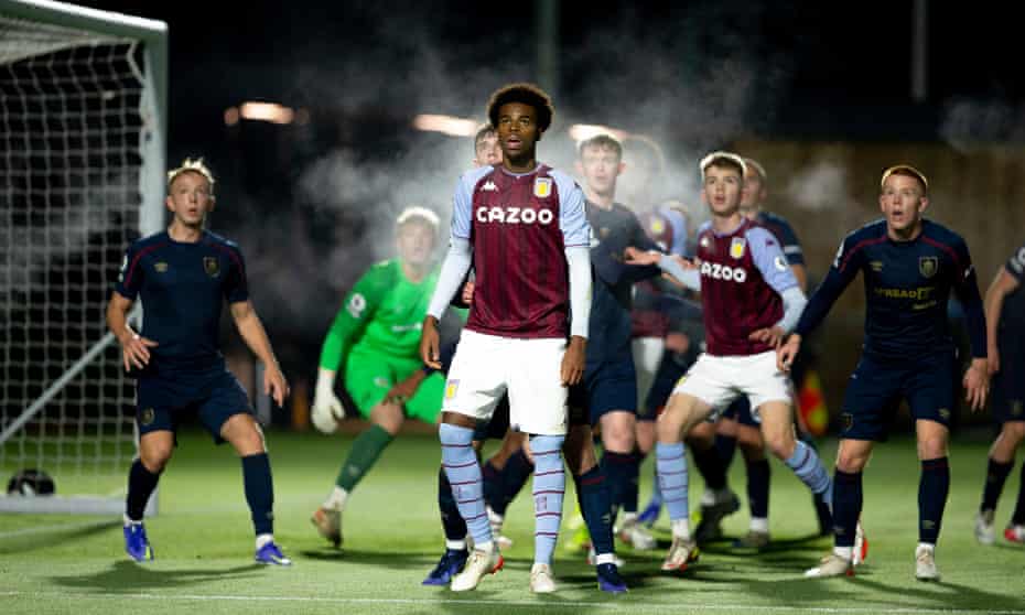 Carney Chukwuemeka at the centre of the action during Aston Villa’s Premier League 2 match against Burnley on 22 November