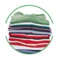 Pile of clothes cut-out inside green-rimmed circle