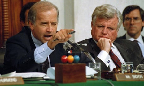 Biden, the committe chair, points angrily at Clarence Thomas during the 1991 hearing. Biden on Friday did say he was sorry – but not for anything he had done.