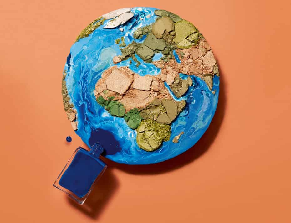 Globe made with cosmetics for Sali Hughes feature on eco conscious beauty brands. Set design: Rhea Thierstein