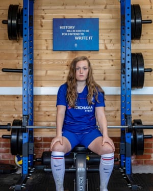 Scottish footballer Erin Jacqueline Cuthbert, 23, is pictured during a team training session at Chelsea’s Cobham training centre on 23 May 2018