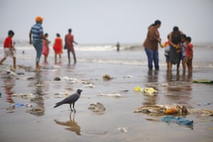 Mumbai, India. Plastic at Juhu Beach. Today we produce about 300m tonnes of plastic every year - nearly equivalent to the weight of the entire human population.