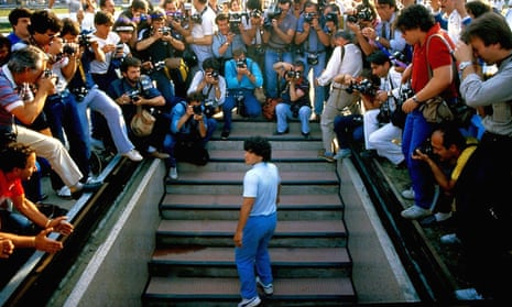 ‘The focus of intense public scrutiny’: Diego Maradona faces the press.