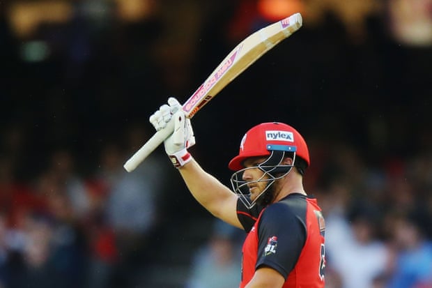 Renegades opener Aaron Finch acknowledges the crowd after posting a half-century in Thursday’s clash against Sydney Thunder.