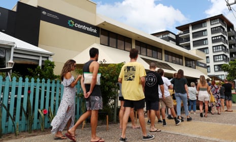 Young people queue outside Centrelink on the Gold Coast